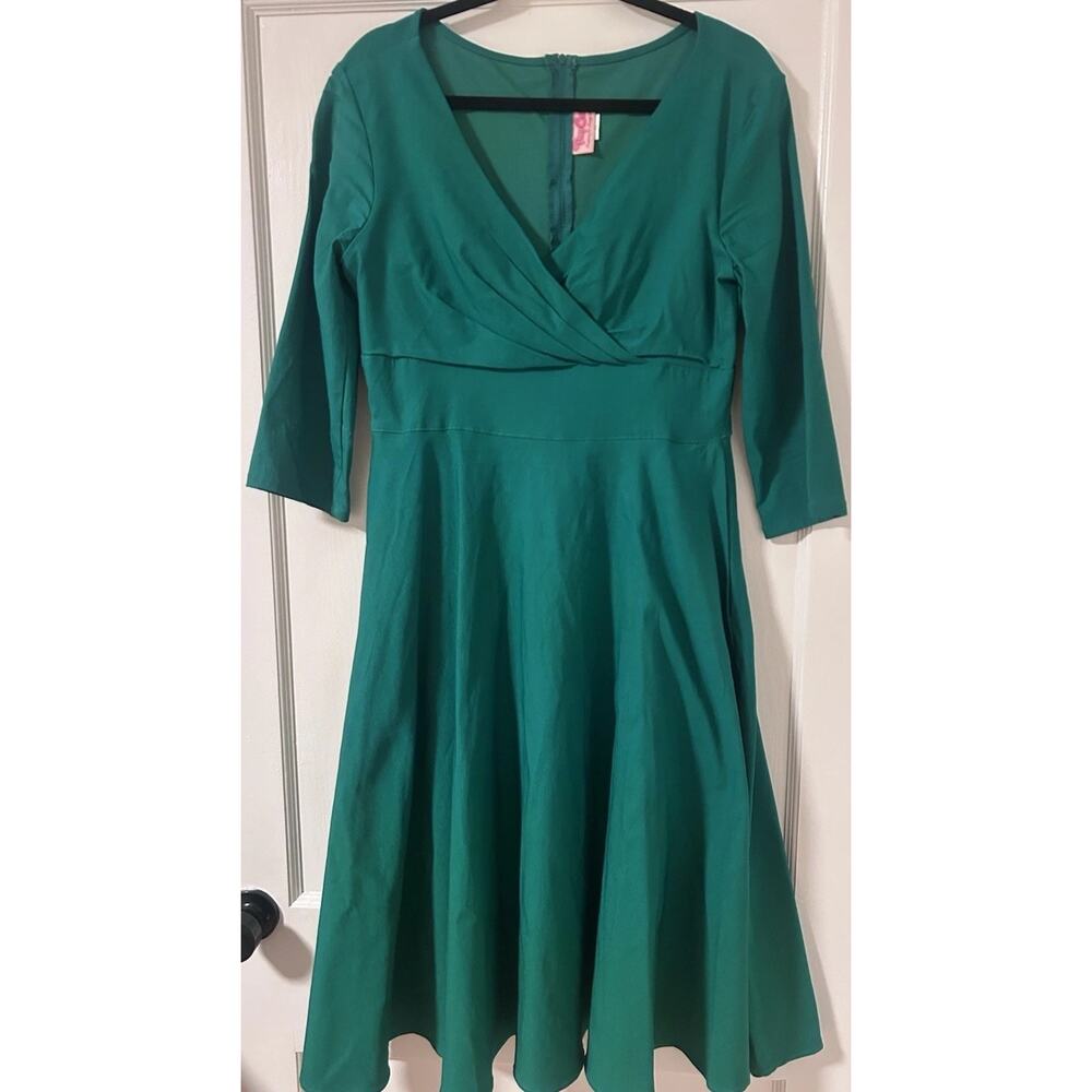 Pinup Couture PUG Erin Swing Dress Green Stretch Vintage Style Size XL No Belt - Picture 3 of 10